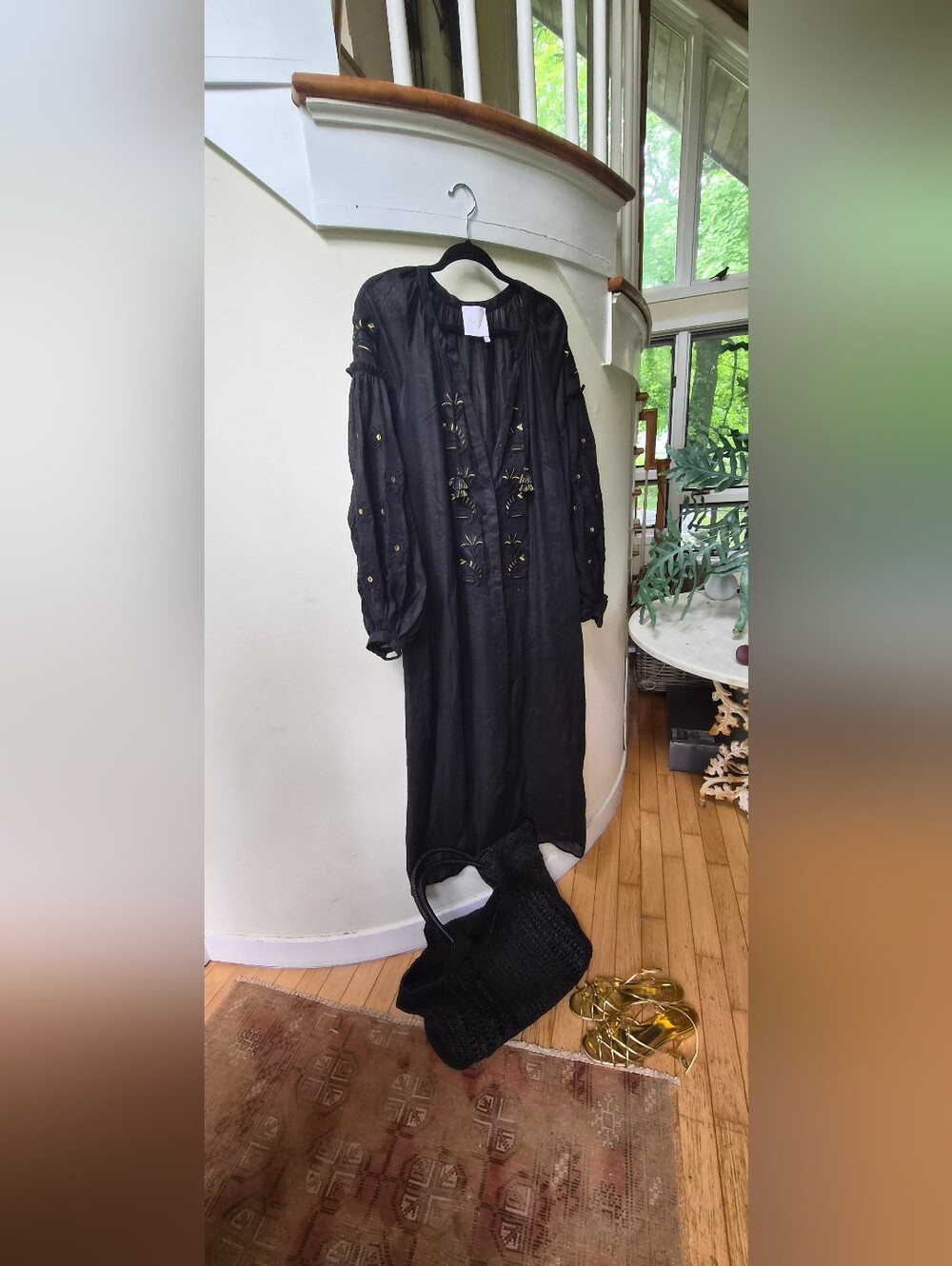 11 Honoré Marché Embroidered Black Caftan Tunic Dress XL Resort Luxury